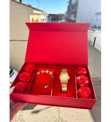 PACK ROJO CON RELOJ DORADO