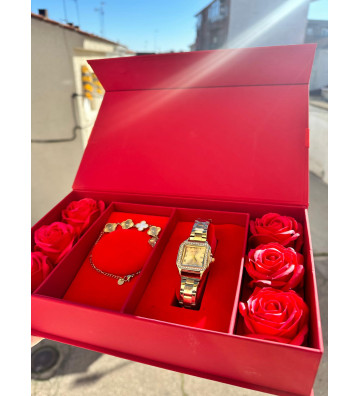 PACK ROJO CON RELOJ DORADO