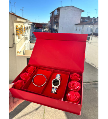 PACK ROJO CON RELOJ PLATA